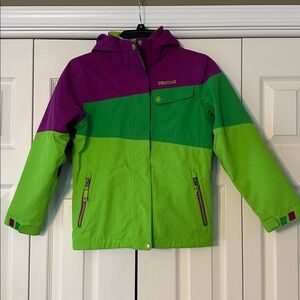 Marmot Purple and Green Ski jacket & Bib Pant Set